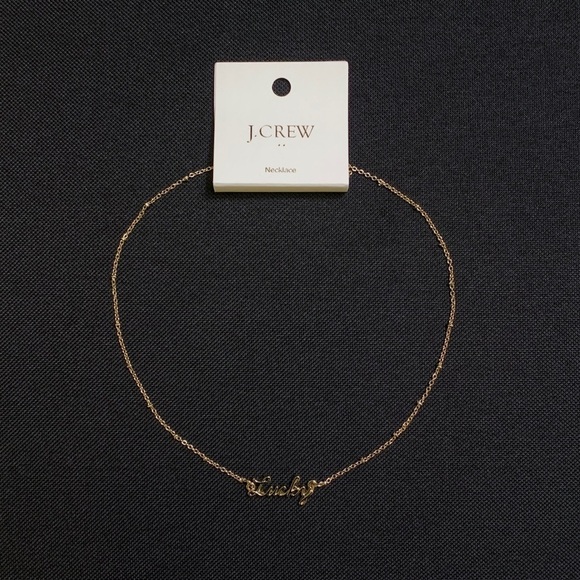 J CREW Lucky Monogram Nameplate Necklace 16” + 2” Chain w/ Gold Tone Finish NWT - Picture 1 of 6